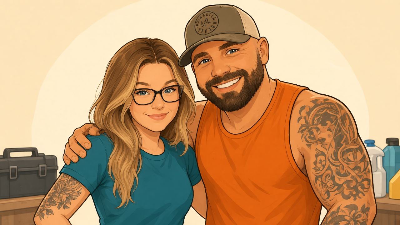Cartoon caricature of the Wagner and Paine owners — cleaning and handyman team